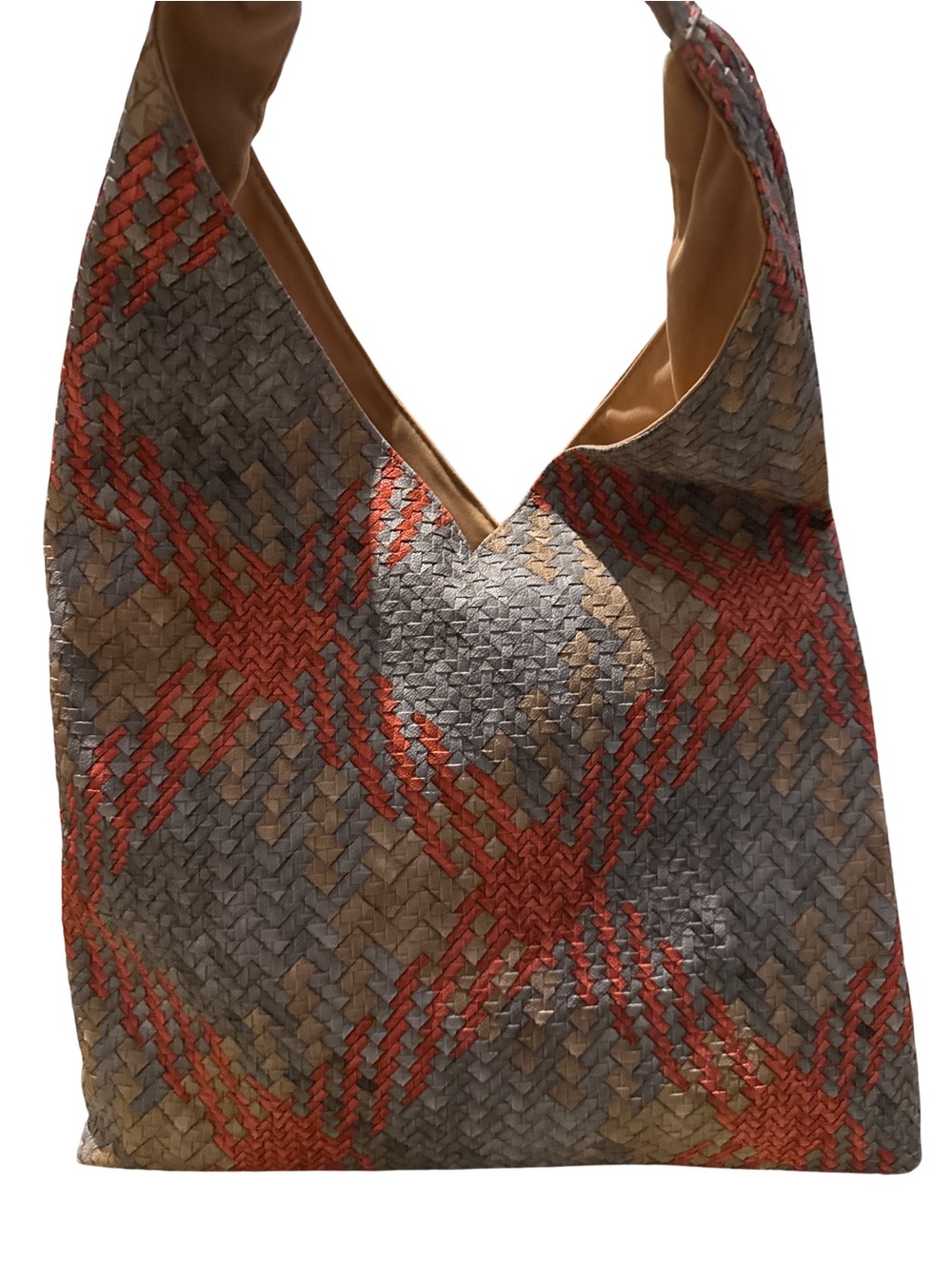 Woven Pattern Hobo Bag in Rust and Gray - Soft Shoulder Tote - Picture 3 of 4